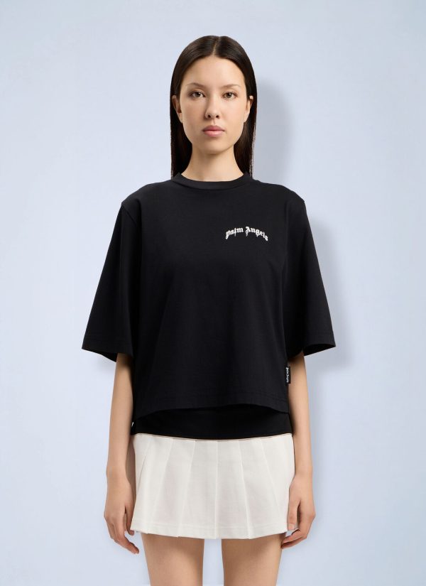 Palm Angels Mini Curved Logo Boxy T-shirt - Woman T-shirts Black Xs at LN-CC