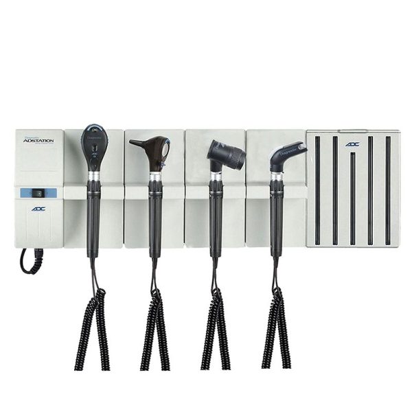 ADC Adstation 56102-56 3.5V Wall Otoscope/Coax Plus Ophthalmoscope/Throat Illuminator/Dermascope Diagnostic Set - Xenon Oto|LED Ophth|Xenon Throat Illum|LED Derma|Dispenser at MFI Medical