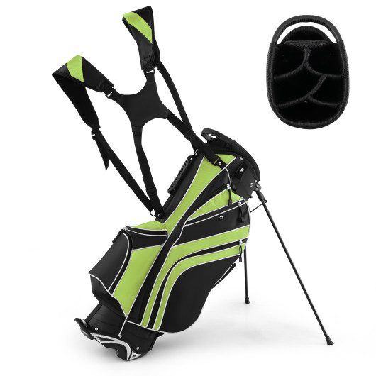Golf Stand Cart Bag with 6-Way Divider Carry Pockets-Green at Costway