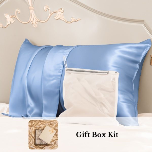 23mm 6A+ 100% Mulberry Silk Pillowcase-Christmas Gift Kit - Queen / Light Blue at Promeed