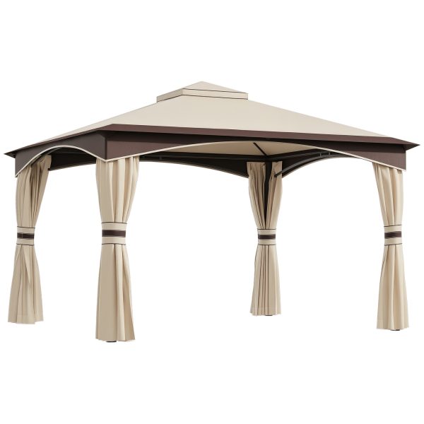Outsunny 10' x 12' Outdoor Gazebo with Netting, Patio Gazebo Canopy with 2-Tier Soft Top Roof and Steel Frame for Lawn, Garden, Backyard and Deck at Aosom.com