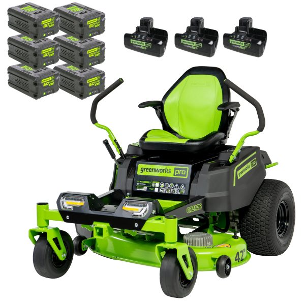 80V 42" Cordless Battery CrossoverZ Zero Turn Lawn Mower, (6) 5.0Ah Batteries and (3) Dual-Port Turbo Chargers, CRZ4281 at Greenworks Tools