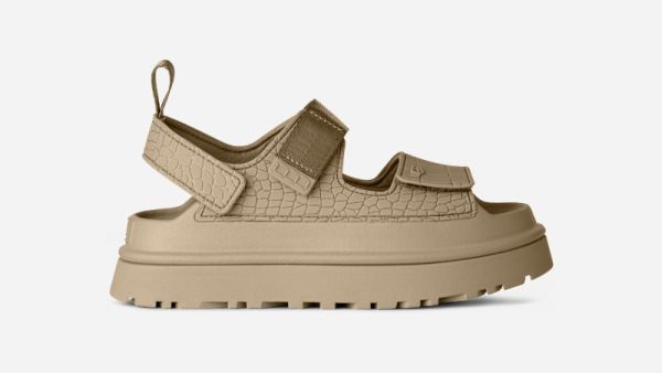 UGG® Women's GoldenGlow Embossed Sandals in Mustard Seed, Size 12