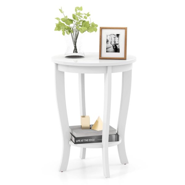 Costway - 2-Tier End Table 18'' Round Compact Sofa Side Nightstand with Storage Shelf - White at Best Buy