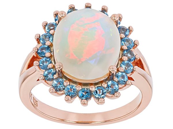 Pre-Owned Multi Color Ethiopian Opal with Ofiki Aquamarine 18K Rose Gold Over Sterling Silver Ring 2 at JTV Jewelry