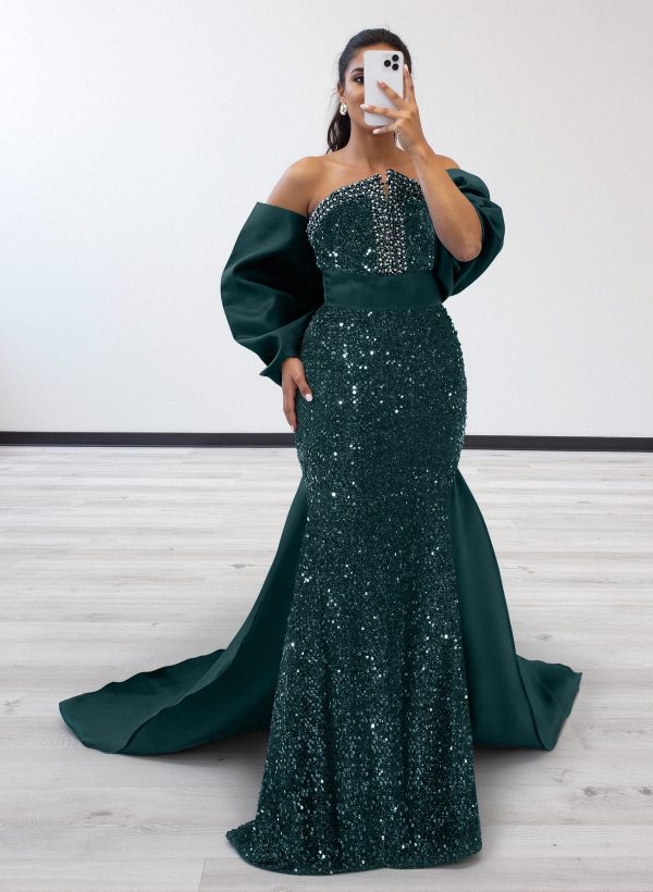 Sparkly Trumpet/Mermaid Satin/Sequined Evening Dresses With Bow(s) at Missacc