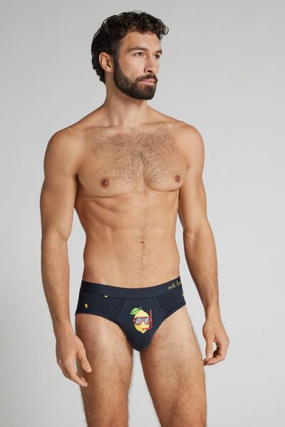 Intimissimi "Sub-Lime" Print Superior Cotton Briefs Man Blue Size 4