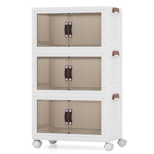 25.5/60 Gal Stackable Storage Boxes Bins with Magnetic Doors and Lockable Casters-S at Costway