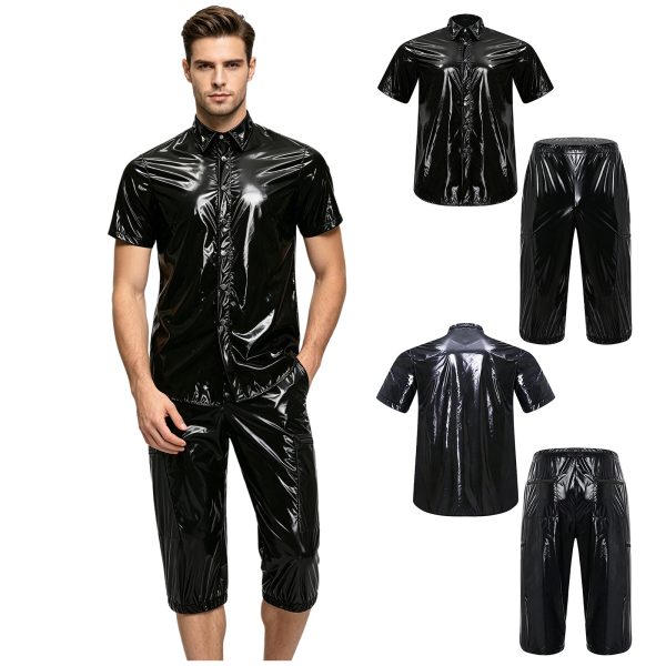 Mens Waterproof Sauna Outfit Glossy Sweat Suit Tracksuit with Jogging Pants for Fitness Training Rainy Daily at AliExpress