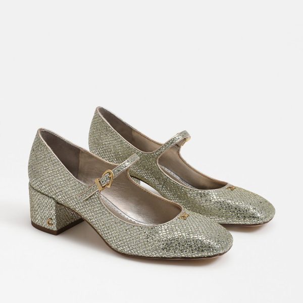 Circus NY Eloisa Block Heel Mary Jane Silver/Gold Fishnet Glitter 10.0