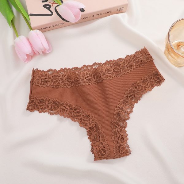 Vibecurve® Women's Cotton Panties Lace Low Rise Basic Brazilian Bikini Cute Panties, Brown · S