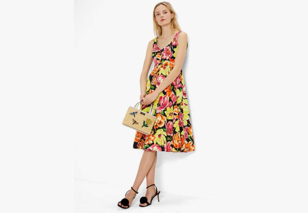 Kate Spade Painted Tulips Grace Dress, Black - 00 at Kate Spade Outlet