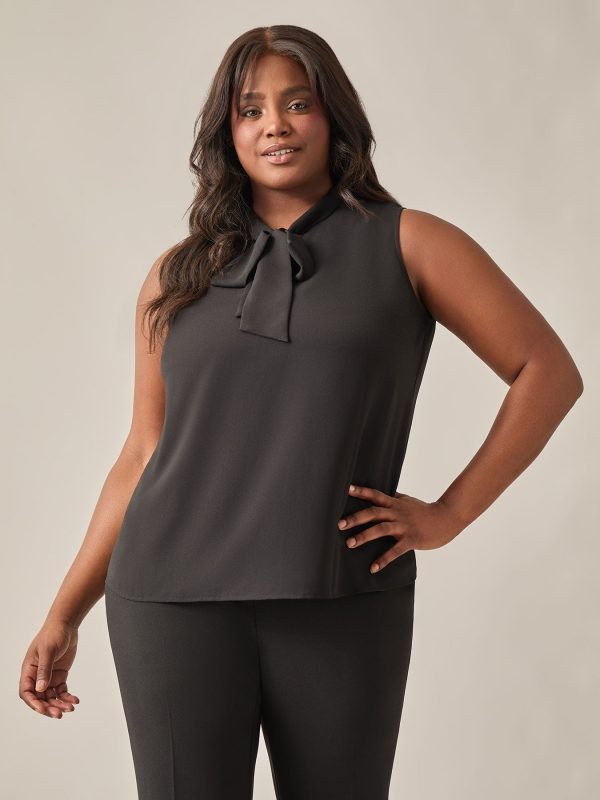 Sleeveless Bow Neck Blouse, Black at Kasper Clothing