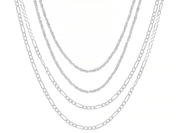 Sterling Silver Twisted 1.5mm Criss-Cross 18" and 2.3mm Figaro 20" Chain Two Sets Of 2 at JTV Jewelry