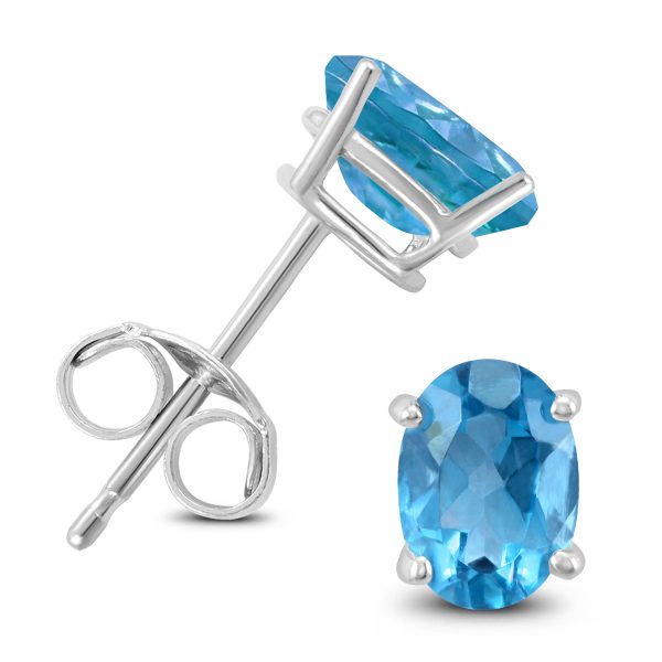 14K White Gold 7x5MM Oval Blue Topaz Earrings at Szul.com