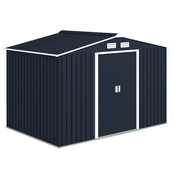Outsunny 9' x 6' Outdoor Storage Shed, Garden Tool Metal Shed with Foundation Kit, Double Lockable Door, Air Vents and Sloping Roof, for Backyard, Pat at Aosom.com