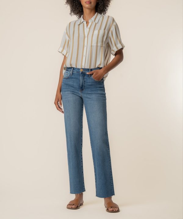 Aida Stripe Top in Golden/Off White at Kut from the Kloth
