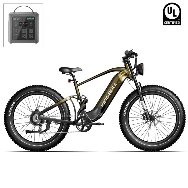 EX Titan | Premium Full Suspension Electric Mountain Bike - Black & Sand Gold / +$259 Power Station Upgrade at Kingbull Electric Bikes