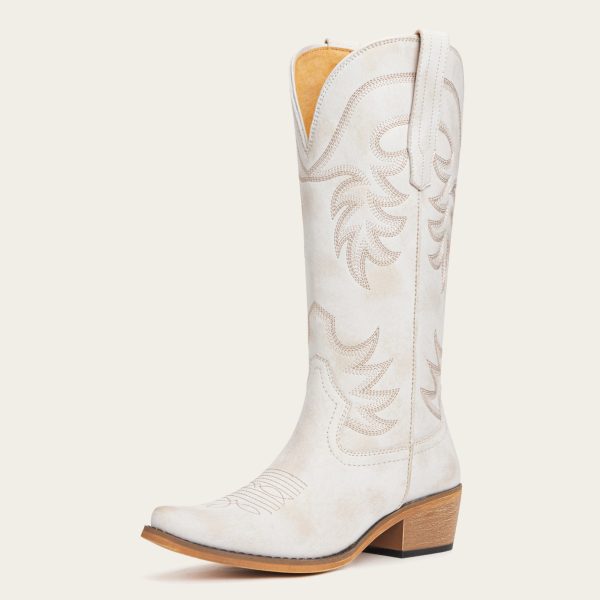 The Elizabeth - Ivory Classic Snip Toe Slip-On Cowgirl Boots - US 9.5 at REDTOP
