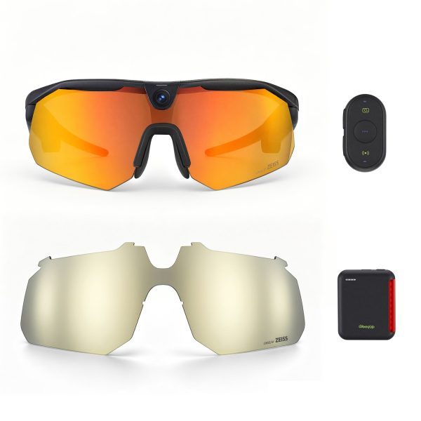 BleeqUp Ranger AI Sports Camera Glasses – Ultimate Bundle - Black - Zeiss Orange Lens / ZEISS Champagne Gold Lens / Power Plus+Bluetooth Controller at FutureBleep Technology Limited