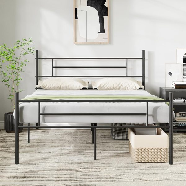 Novilla Wrought Metal Sleigh Bed Frame | Under-bed Storage Available | Sturdy & Thick Slats Support | Queen, Black