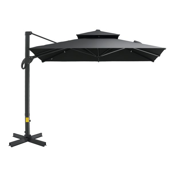 Outsunny 10ft Offset Patio Umbrella, Hanging Cantilever Umbrella, Square Shape, Aluminum Cross Base, Tilt, 360-Degree Rotation, Gray at Aosom.com