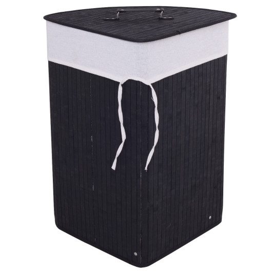 Corner Bamboo Hamper Laundry Basket-Black at Costway