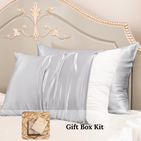 23mm 6A+ 100% Mulberry Silk Pillowcase 2 Pack-Wedding Gift Kit - Standard / Light Grey at Promeed