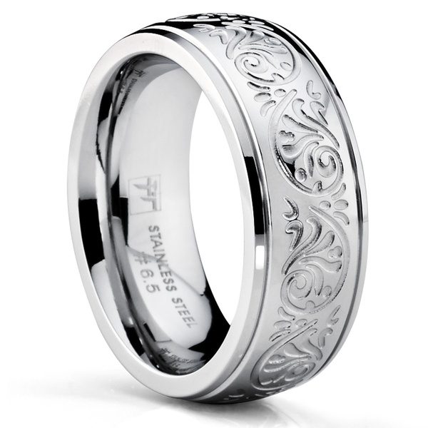 Women's 7MM Stainless Steel Ring Engraved Florentine Design Sizes 4-13 at Wish US & CA
