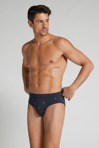 Intimissimi Hot Pepper Print Superior Cotton Briefs Man Blue Size 3