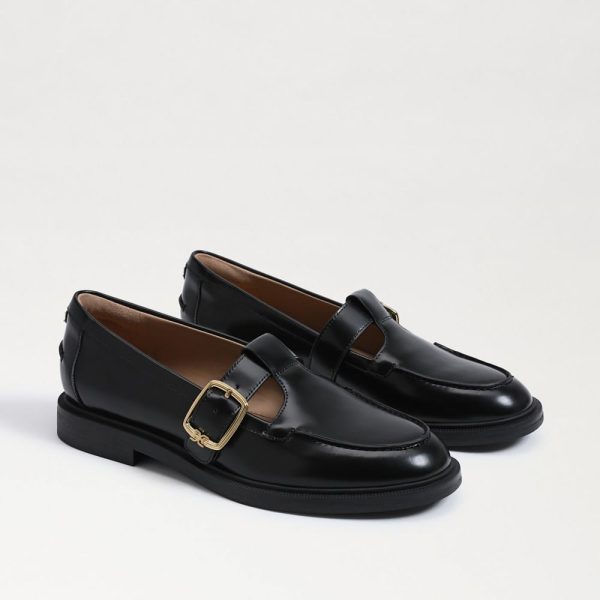 Elaina T-Strap Buckle Loafer Black Leather at Sam Edelman