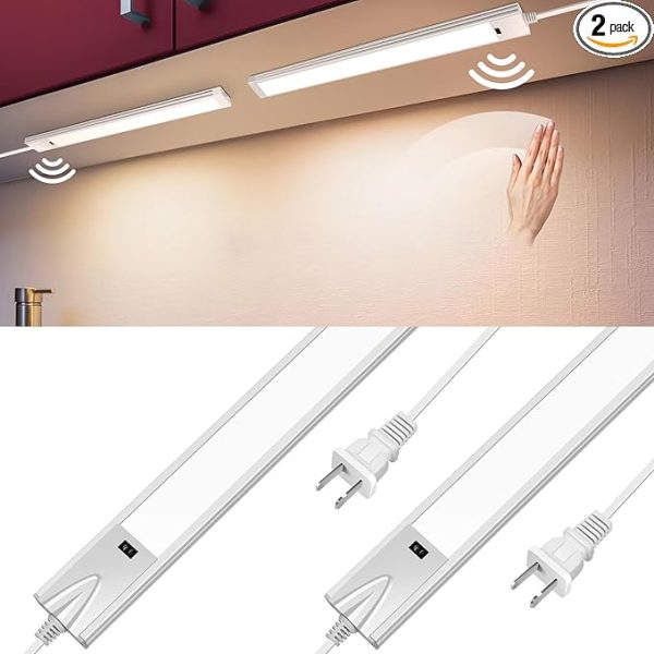 16 Inch Hand Wave Under Cabinet Lights, Ultra Bright 3000K/4000K/6000K Under Counter Lighting, Plug and Play, Dimmable LED Under Cabinet Lighting for Kitchen Cabinet, Cupboard, Closet, Desk (2 Pack) at LightingWill