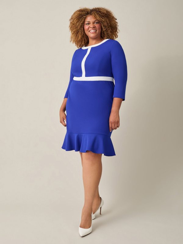 Colorblock Ruffle Hem Dress, Royal Signature/White at Kasper Clothing