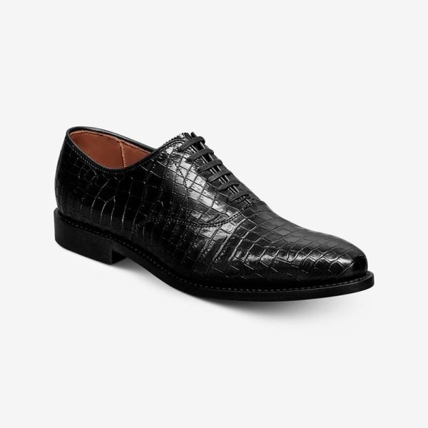 Allen Edmonds Carlyle Plain-toe Oxford Dress Shoe in Black Embossed Croco Leather, size 8.5 D
