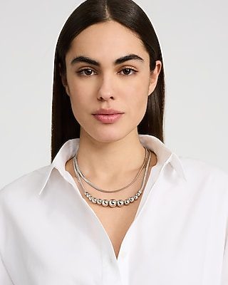 Express Women's Double Layered Beaded Necklace in Silver