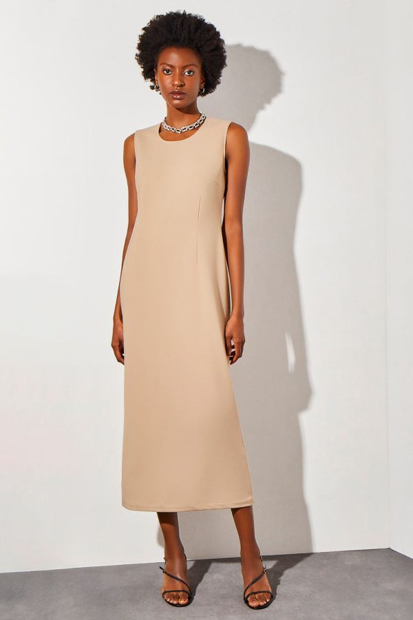 Stretch Deco Crepe Sheath Midi Dress at Ming Wang Knits