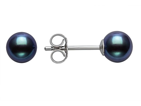 Black Cultured Freshwater Pearl Rhodium Over Sterling Silver Stud Earrings at JTV Jewelry