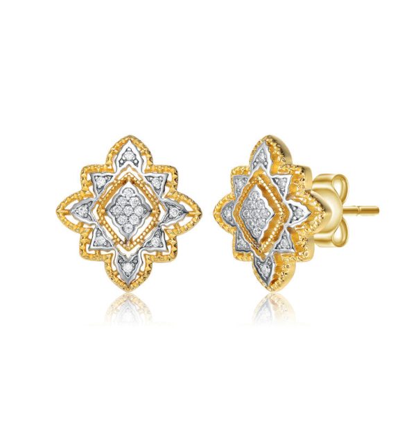 Two-Tone with Clear Cubic Zirconia Modern Design Stud Earrings at Shop Simon