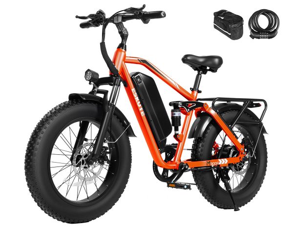 Eskute® M300F All-Terrain Electric Bike - Orange / Bike with Phone Bag& Bike Lock at Eskute Ebikes