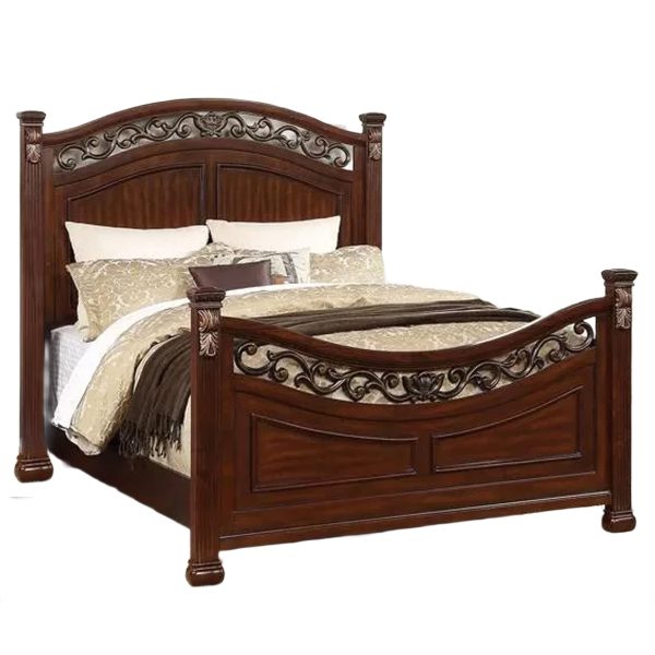 Manhattan Lane - Miri Arched Queen Bed, Carved Leaf Details, Reeded Pilasters - Brown at Best Buy