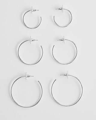 Express Women's Variety 3 Pack Large Hoop Earrings in Silver
