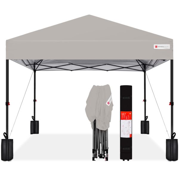 One-Person Setup Instant Pop Up Canopy w/ Case, 4 Weight Bags - 8x8ft - Light Gray at Best Choice Products