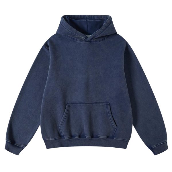 Vibecurve® Casual Oversized Acid Wash Tops Hoodie Pullover, Navy Blue · S