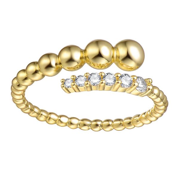 14k Gold over Sterling Silver Cubic Zirconia Curved Coiled Beaded Stack Ring, Women's, Size: 8, Gold Tone at Kohl's
