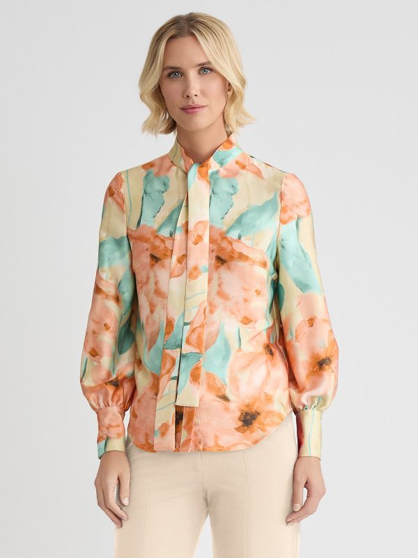 Floral Printed Crepe de Chine Blouse at Misook