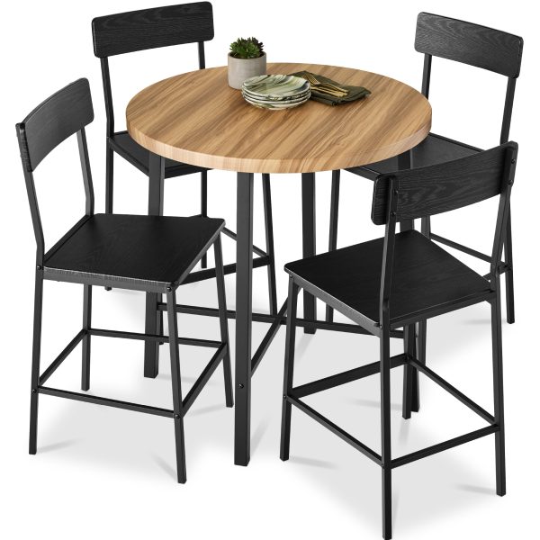 5-Piece Modern Round Counter Height Dining Set w/ 4 Chairs - Light Brown/Black at Best Choice Products