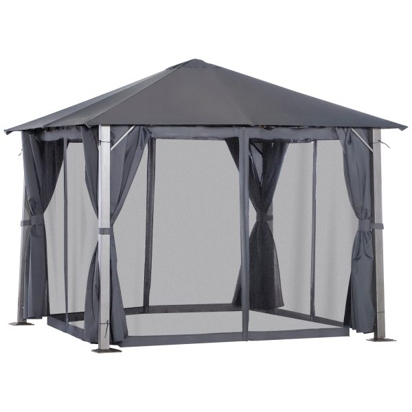 Outsunny 10' x 10' Patio Gazebo, Outdoor Gazebo Canopy Shelter with Netting & Curtains, Vented Roof, for Garden, Lawn, Backyard and Deck, Dark Gray at Aosom.com