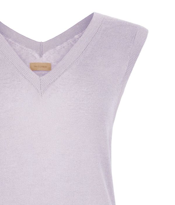 Falconeri Cotton Linen V-Neck Tank Top Woman Provence Mineral Earth Size S