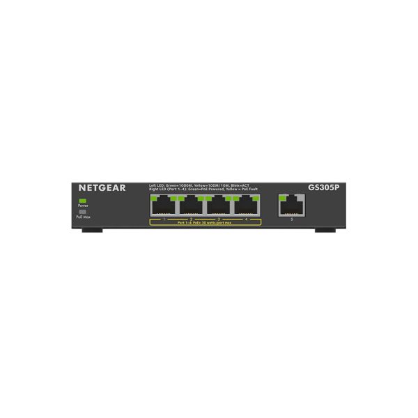 NETGEAR 5-Port Gigabit Ethernet Unmanaged PoE+ Switch, 63W PoE Budget, Desktop & Wall-Mount, by NETGEAR, GS305P at Netgear FR