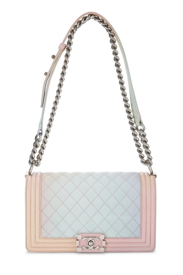 Women's Chanel Rainbow Quilted Caviar Boy Bag Medium in Multi Medium at What Goes Around Comes Around